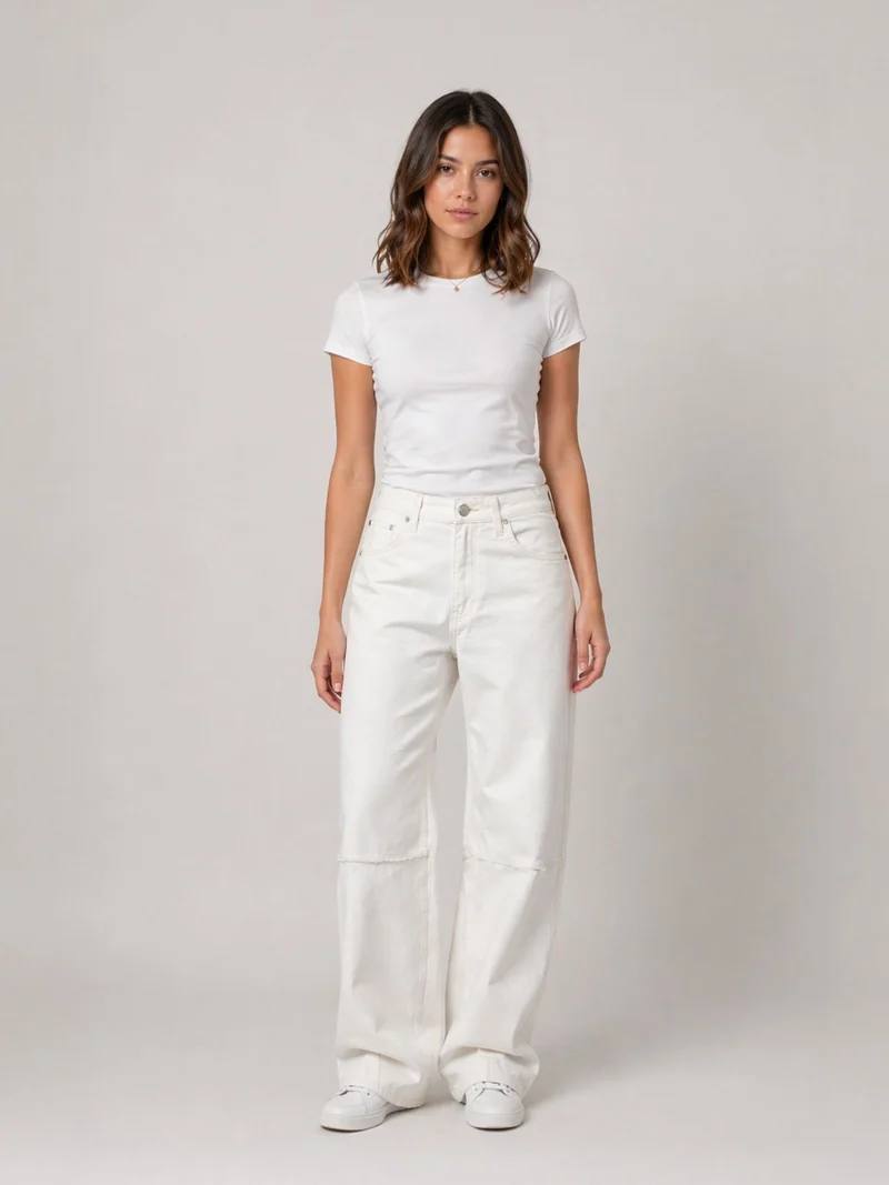 MAVI - Leila, Mid Waist, Baggy Barrel Jeans with cut, Light Denim, White Str