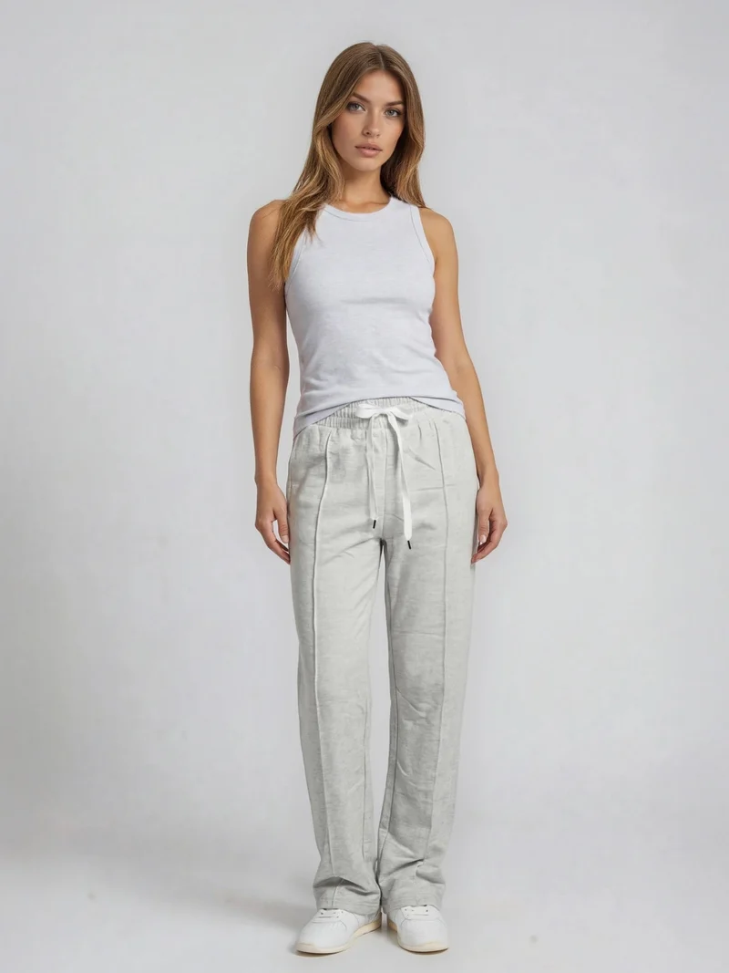 BOGILVY - EMMA, Wide Leg, Sweatpants, High-Waist, New Grey Melange