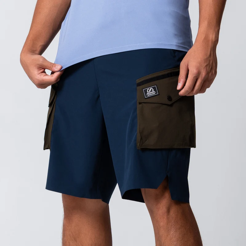 Color Blocking Functional Cargo 9 inch Running Shorts for Men