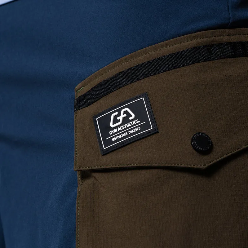 Color Blocking Functional Cargo 9 inch Running Shorts for Men