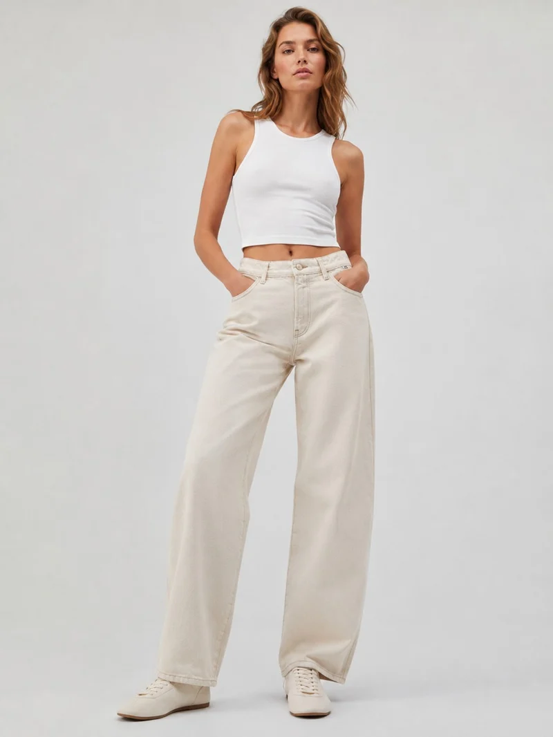 MAVI - Leila, Mid Waist, Baggy Barrel Jeans, Biscotti Denim