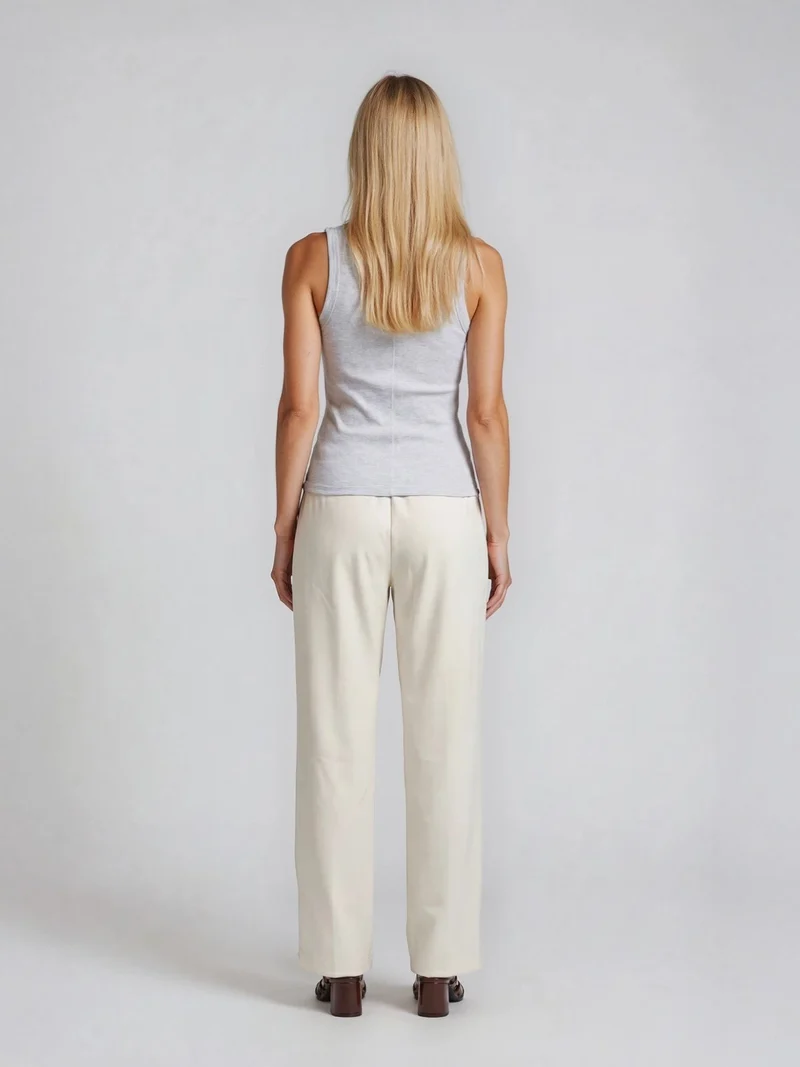 ONLY M - Stoffhose mit elastischen Gummizug, Straight Leg, High Waist, Creme