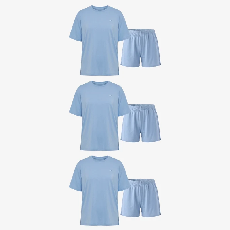 Schlafanzug Set Damen kurz | Hellblau