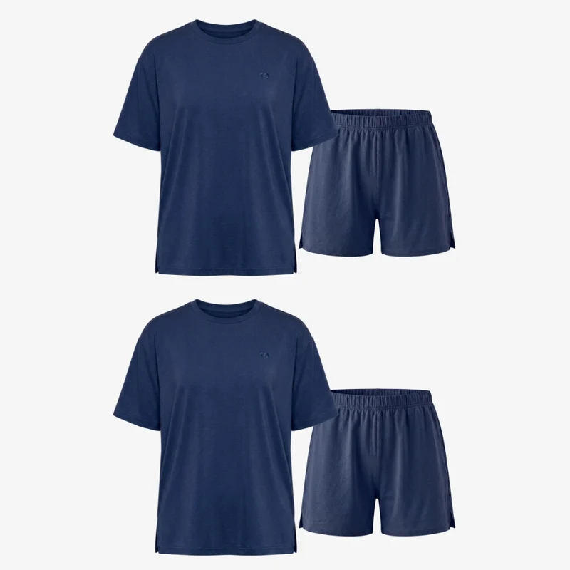 Schlafanzug Set Damen kurz | Dunkelblau