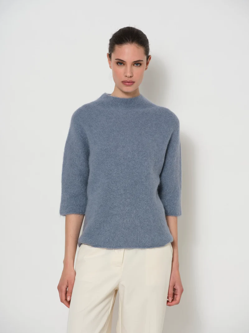 Raised Neck Wide Sleeve Sweater