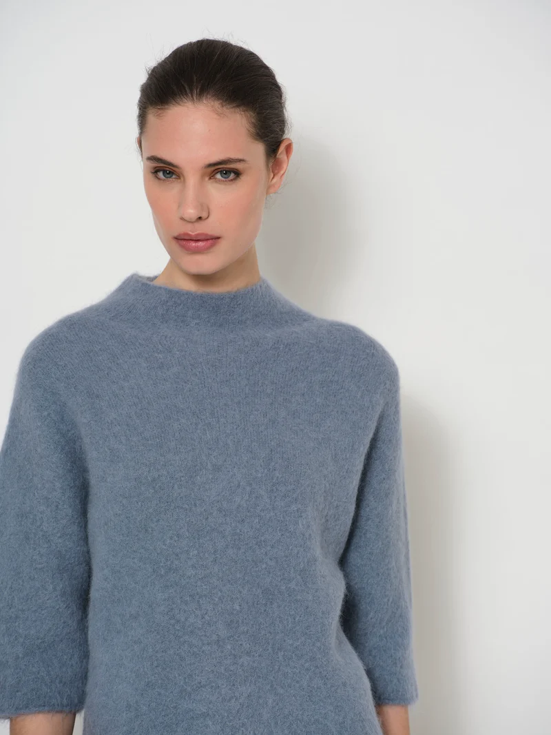 Raised Neck Wide Sleeve Sweater