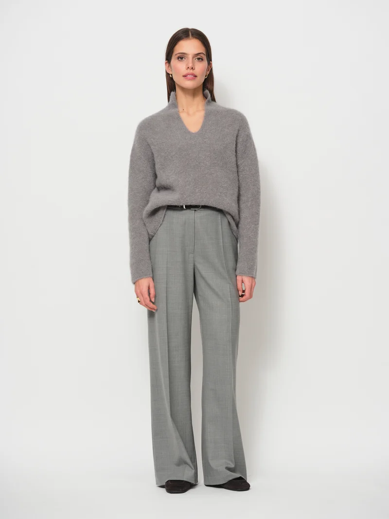 Raised V-Neck Alpaca Sweater
