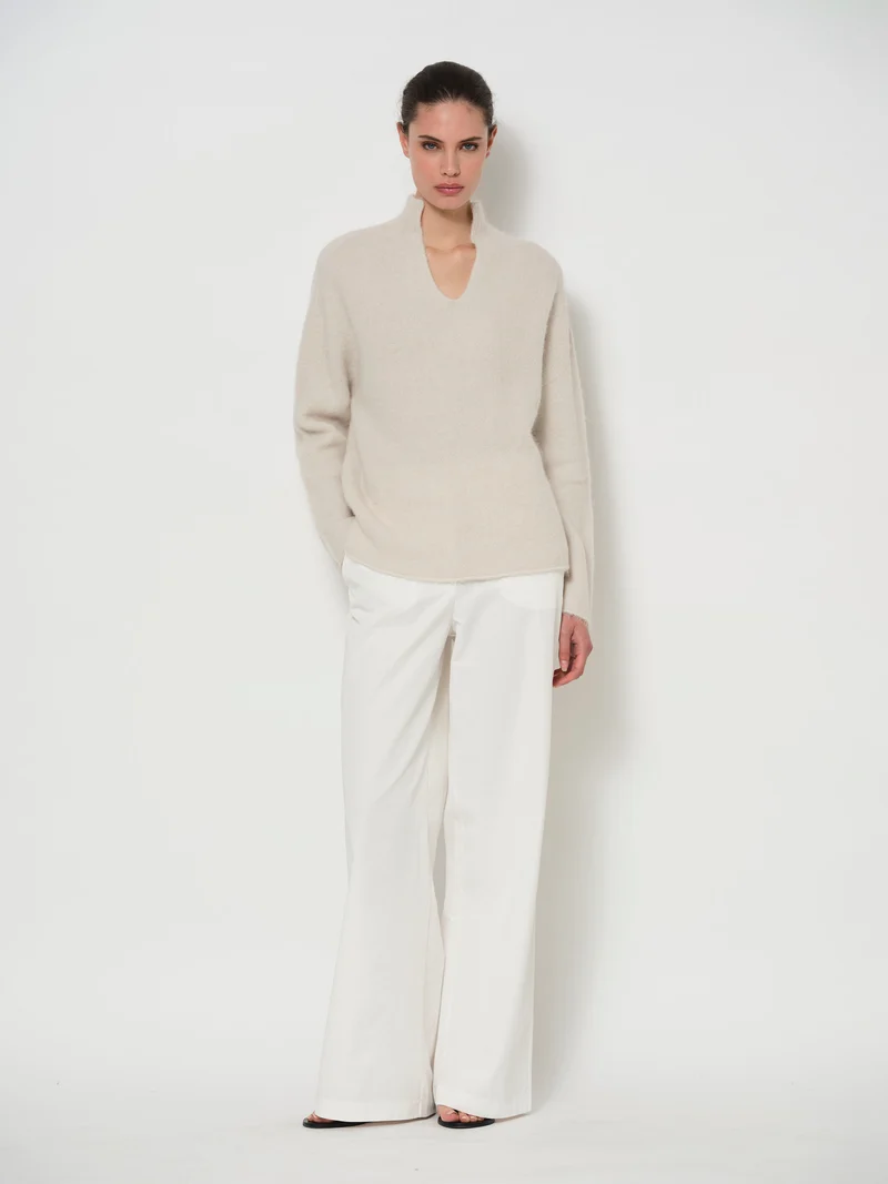 Raised V-Neck Alpaca Sweater