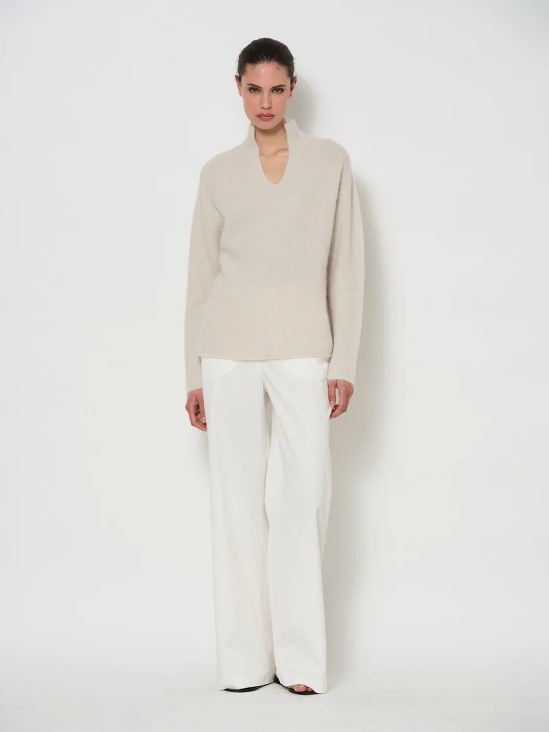 Raised V-Neck Alpaca Sweater