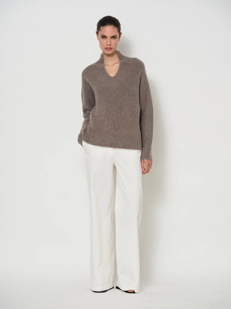 Raised V-Neck Alpaca Sweater