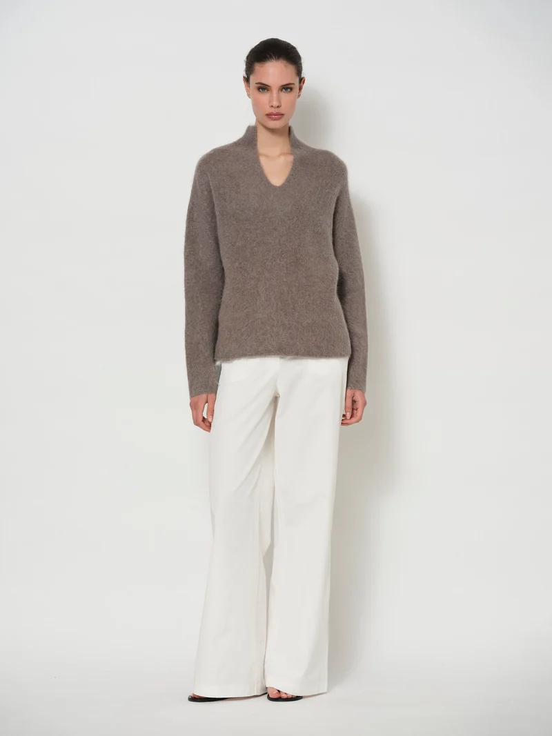 Raised V-Neck Alpaca Sweater