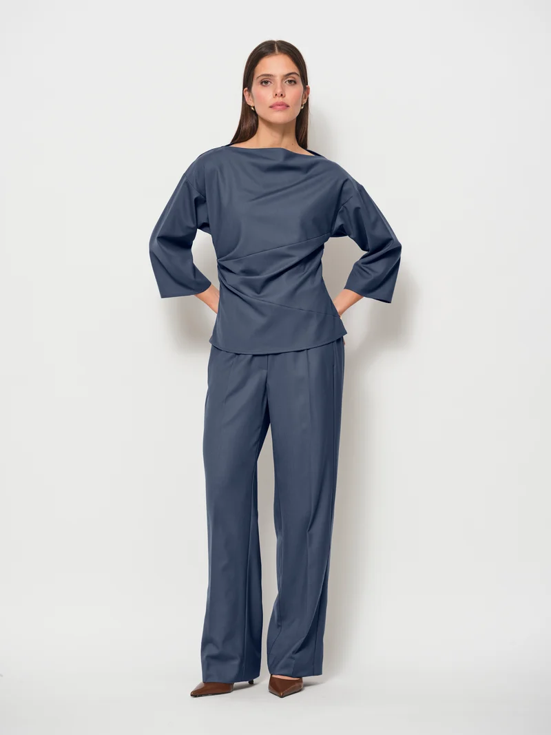 Wool Blend Side Stripe Wide Leg
