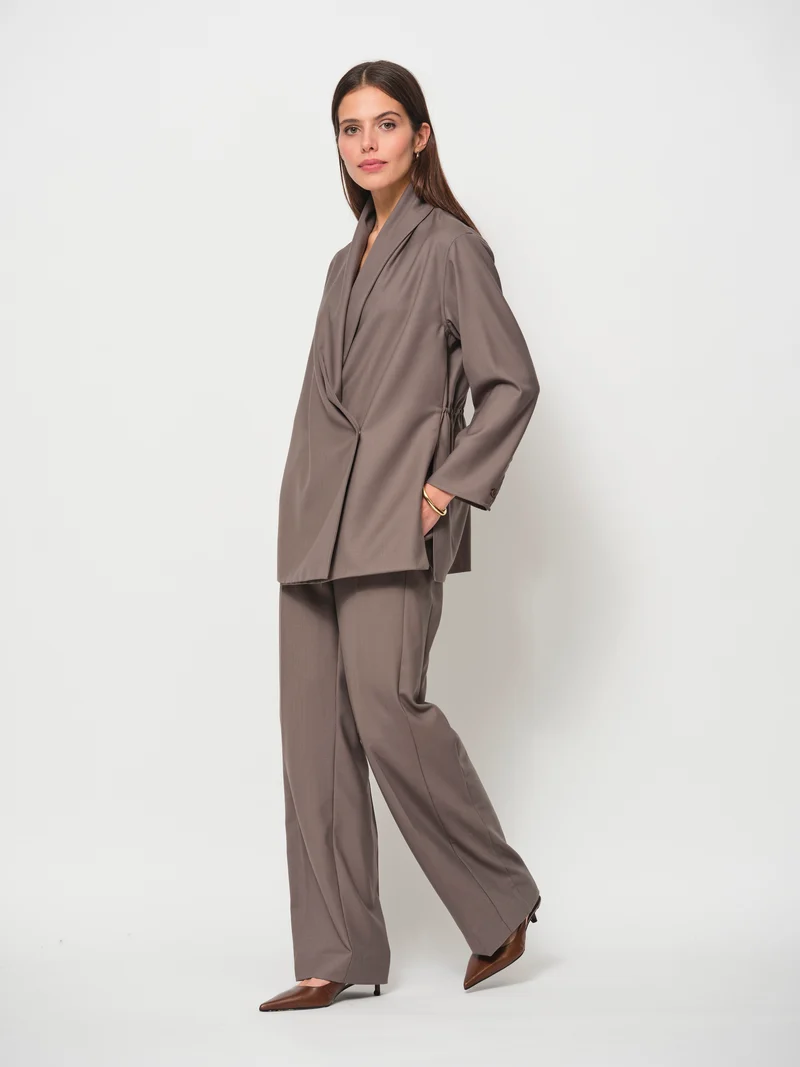 Wool Blend Side Stripe Wide Leg