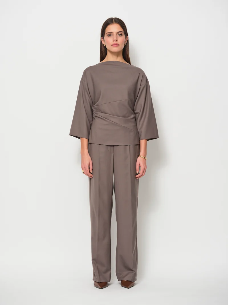 Wool Blend Side Stripe Wide Leg