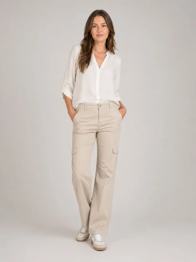 BOGILVY - JACKY, Damen Cargohose, Straight Fit, Super High Waist, Sand