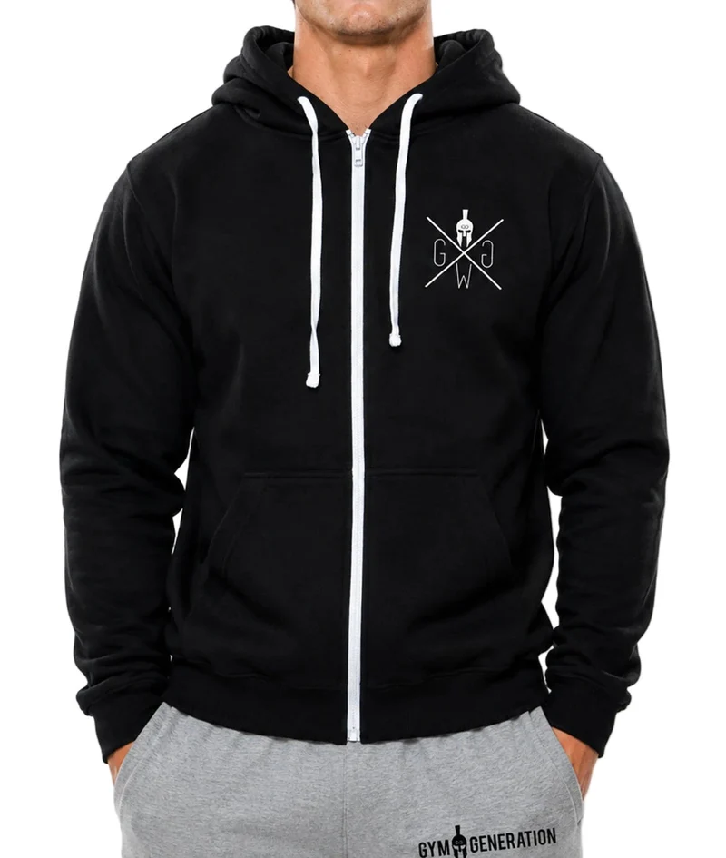 Hoodie mit Reißverschluss 'Gym Warriors' - Schwarz
