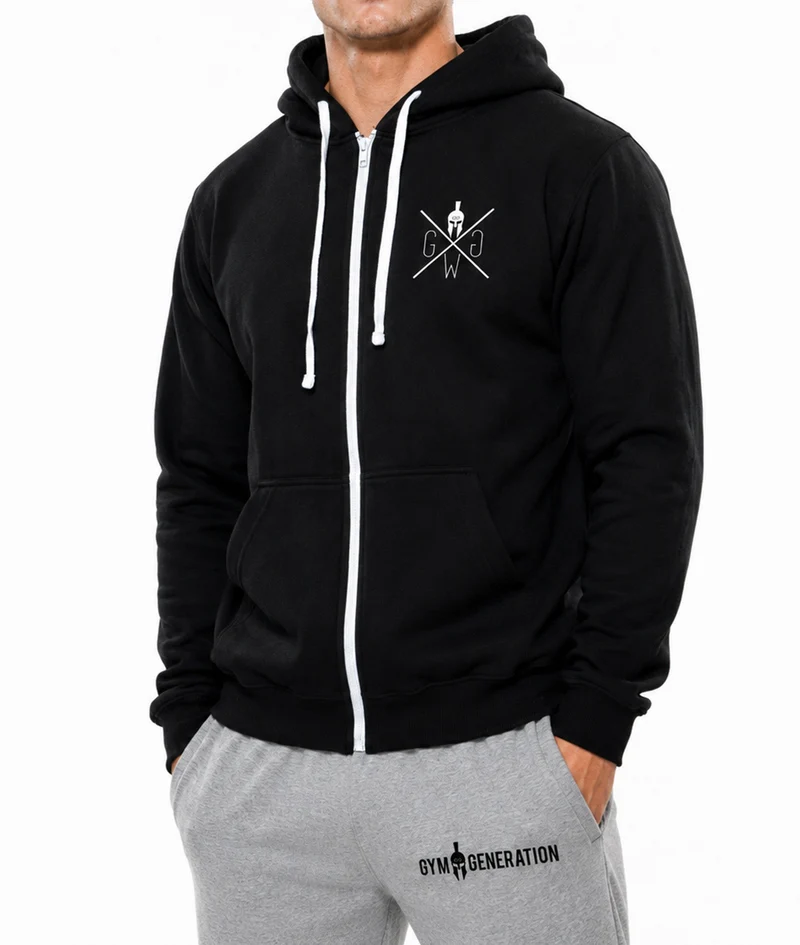 Hoodie mit Reißverschluss 'Gym Warriors' - Schwarz