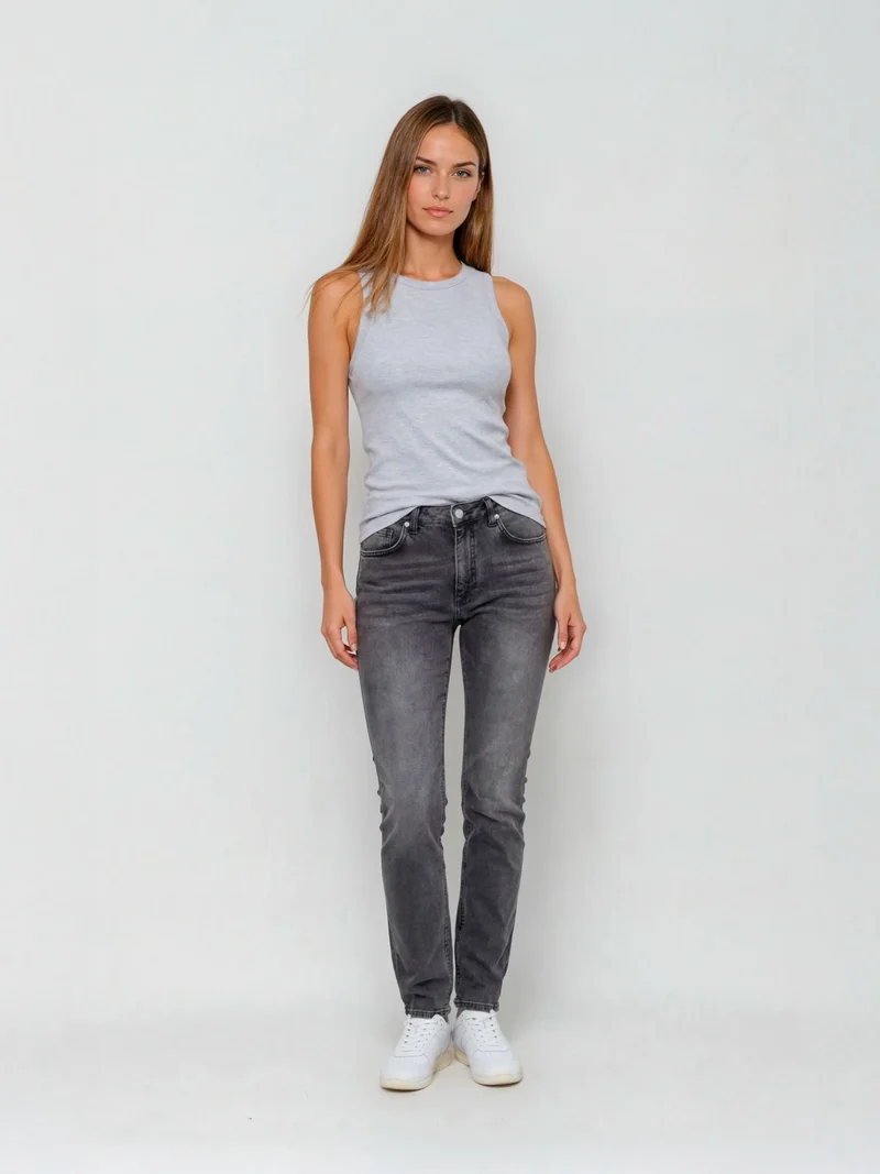 SCREVET - DILLY, Straight Fit, Mid-Waist, Grey Black