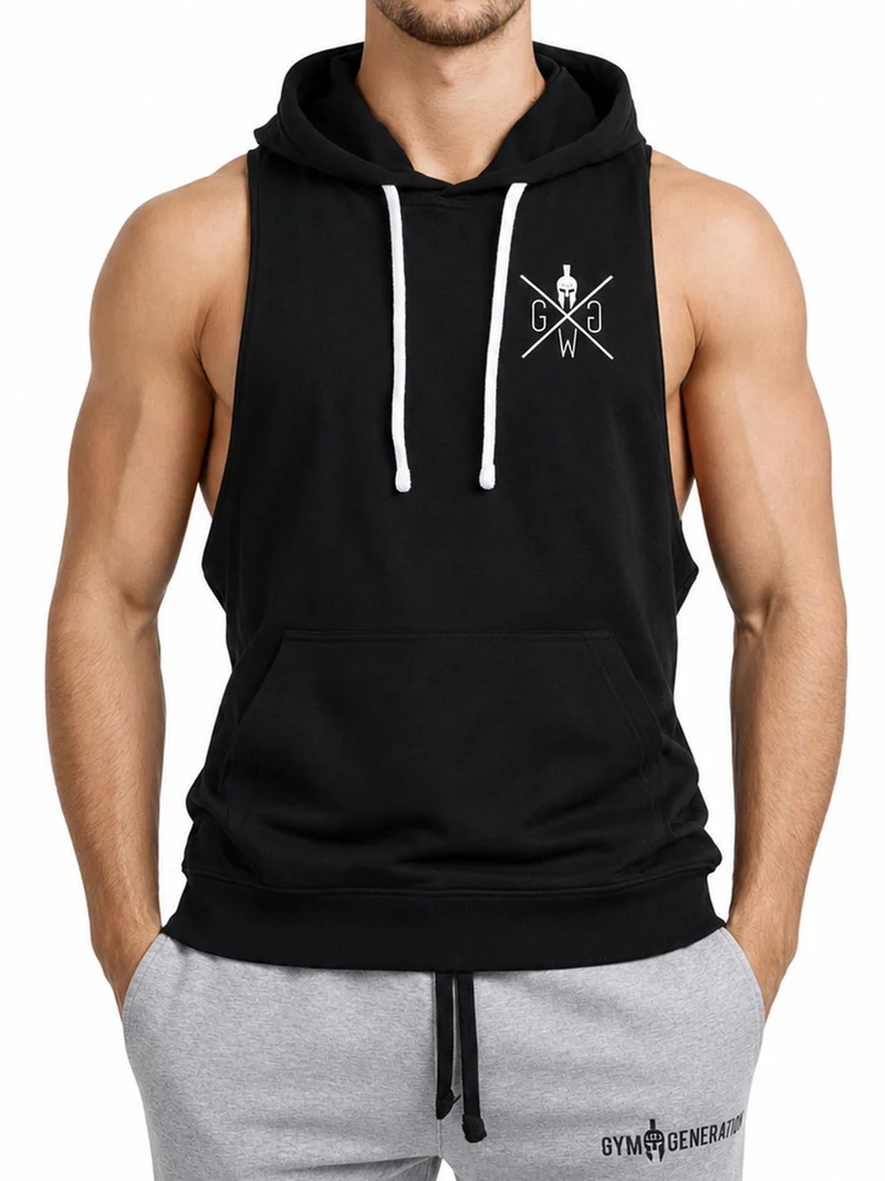 Kapuzen Tank Top 'Warrior 89' - Schwarz