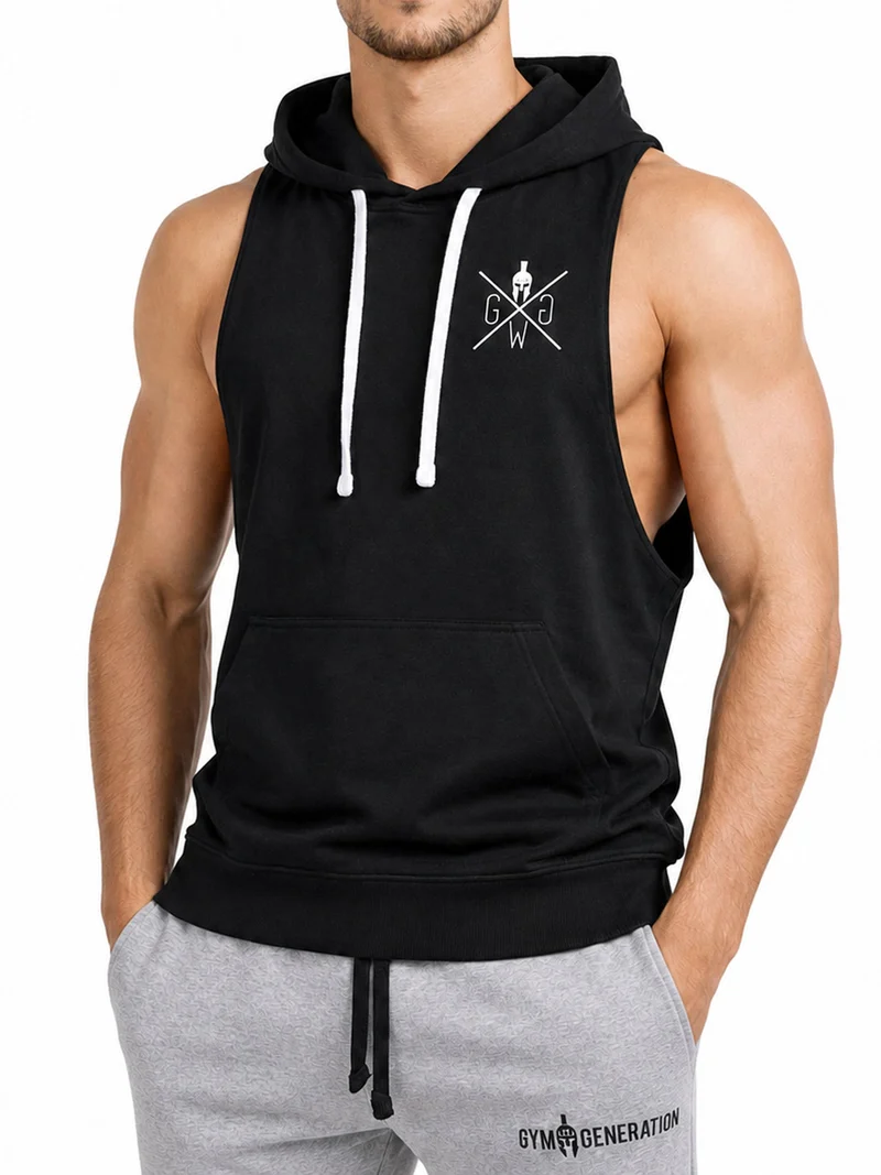 Kapuzen Tank Top 'Warrior 89' - Schwarz