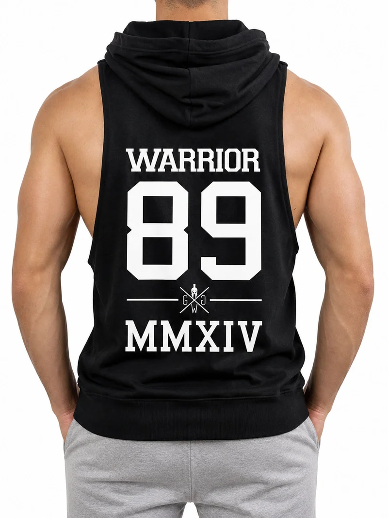 Kapuzen Tank Top 'Warrior 89' - Schwarz
