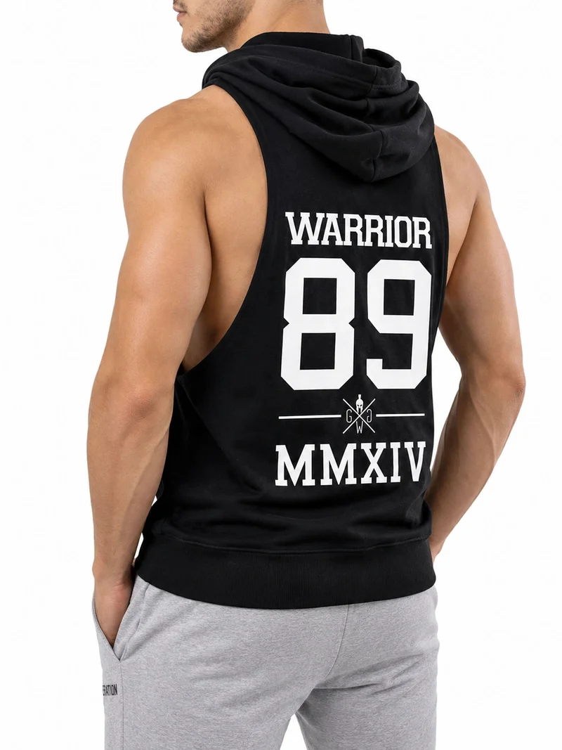 Kapuzen Tank Top 'Warrior 89' - Schwarz
