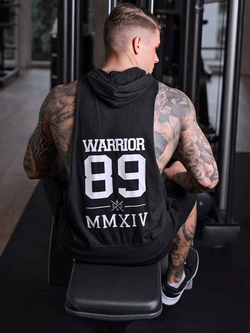 Kapuzen Tank Top 'Warrior 89' - Schwarz