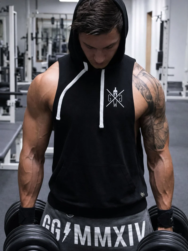 Kapuzen Tank Top 'Warrior 89' - Schwarz