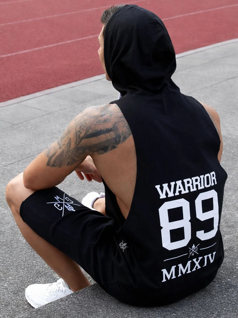 Kapuzen Tank Top 'Warrior 89' - Schwarz