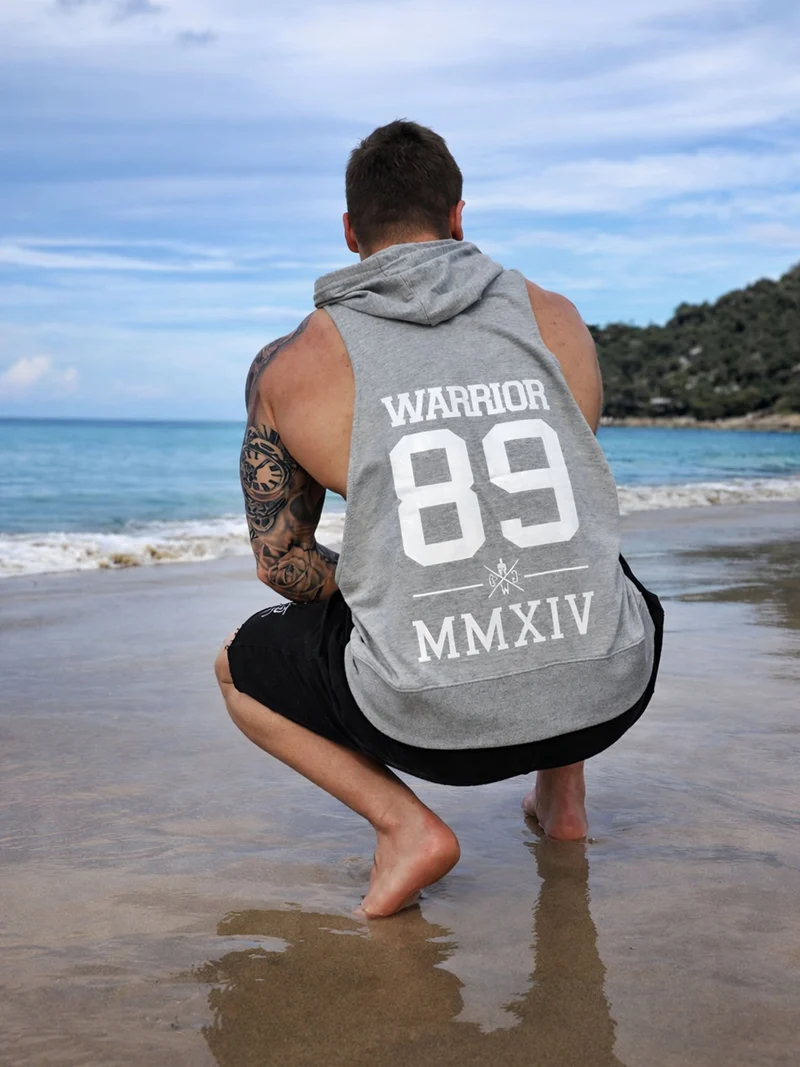 Kapuzen Tank Top 'Warrior 89' - Grau