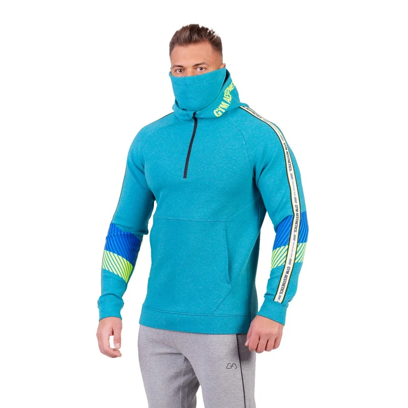 Protection Detachable Mask 1/2 Zip Mock Hoodies for Men