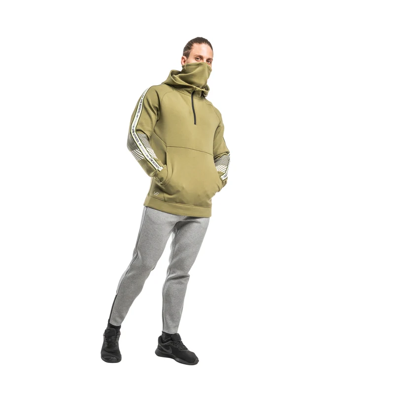 Protection Detachable Mask 1/2 Zip Mock Hoodies for Men