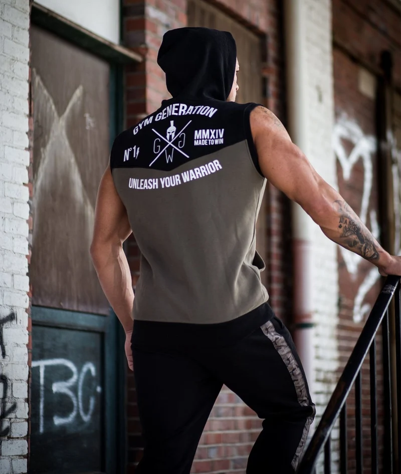 Gym Hoodie ohne Ärmel - Olive