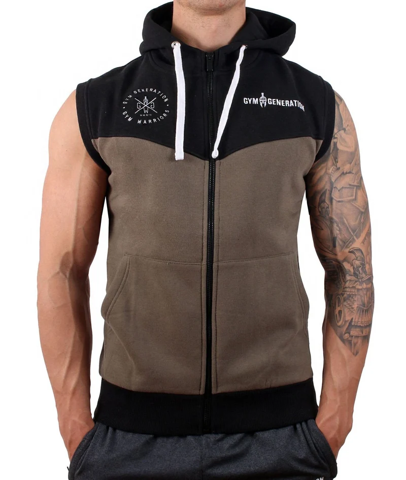 Gym Hoodie ohne Ärmel - Olive