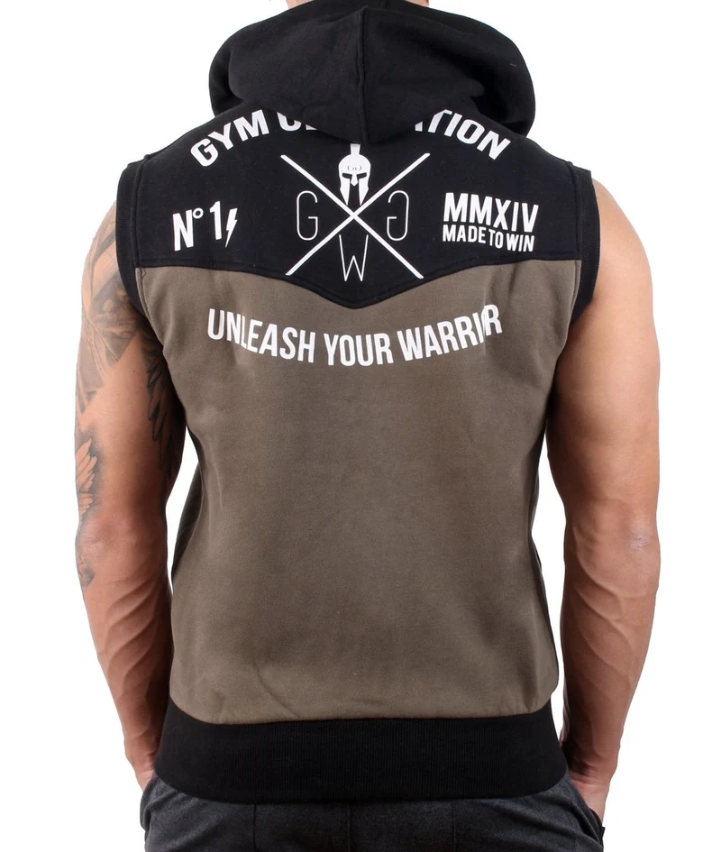 Gym Hoodie ohne Ärmel - Olive