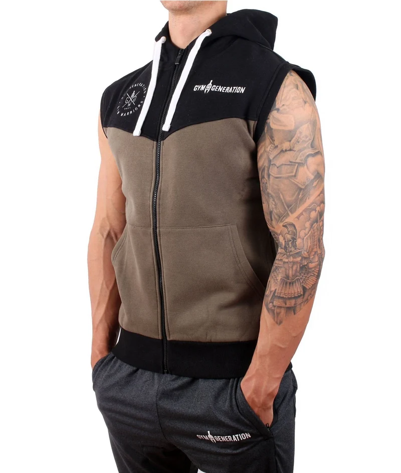 Gym Hoodie ohne Ärmel - Olive