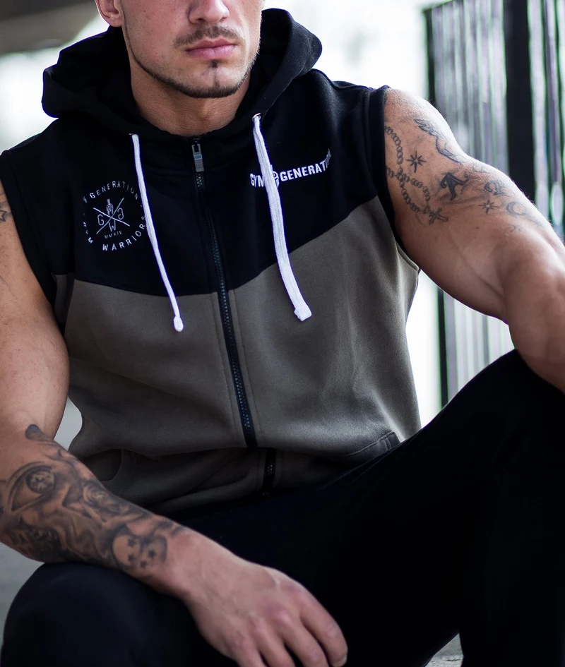 Gym Hoodie ohne Ärmel - Olive