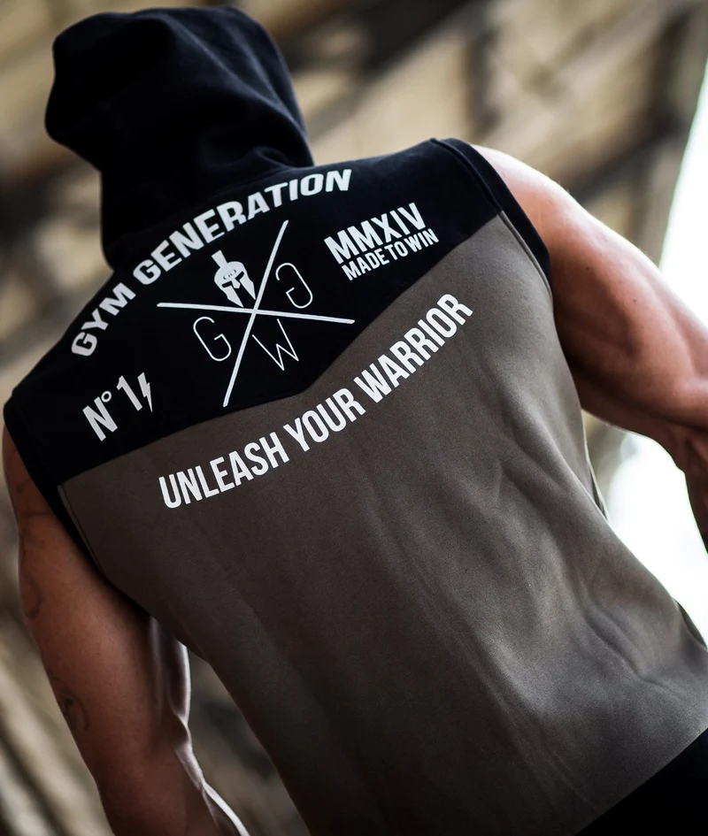 Gym Hoodie ohne Ärmel - Olive