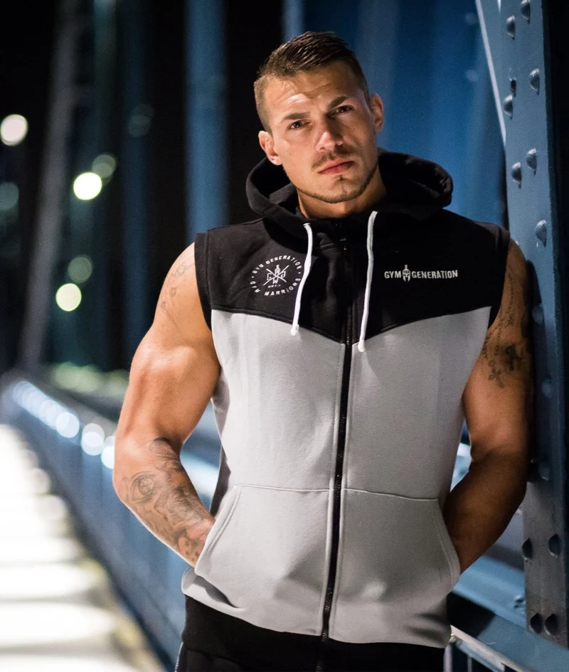 Gym Hoodie ohne Ärmel - Grau
