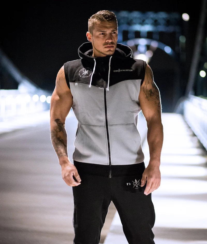 Gym Hoodie ohne Ärmel - Grau