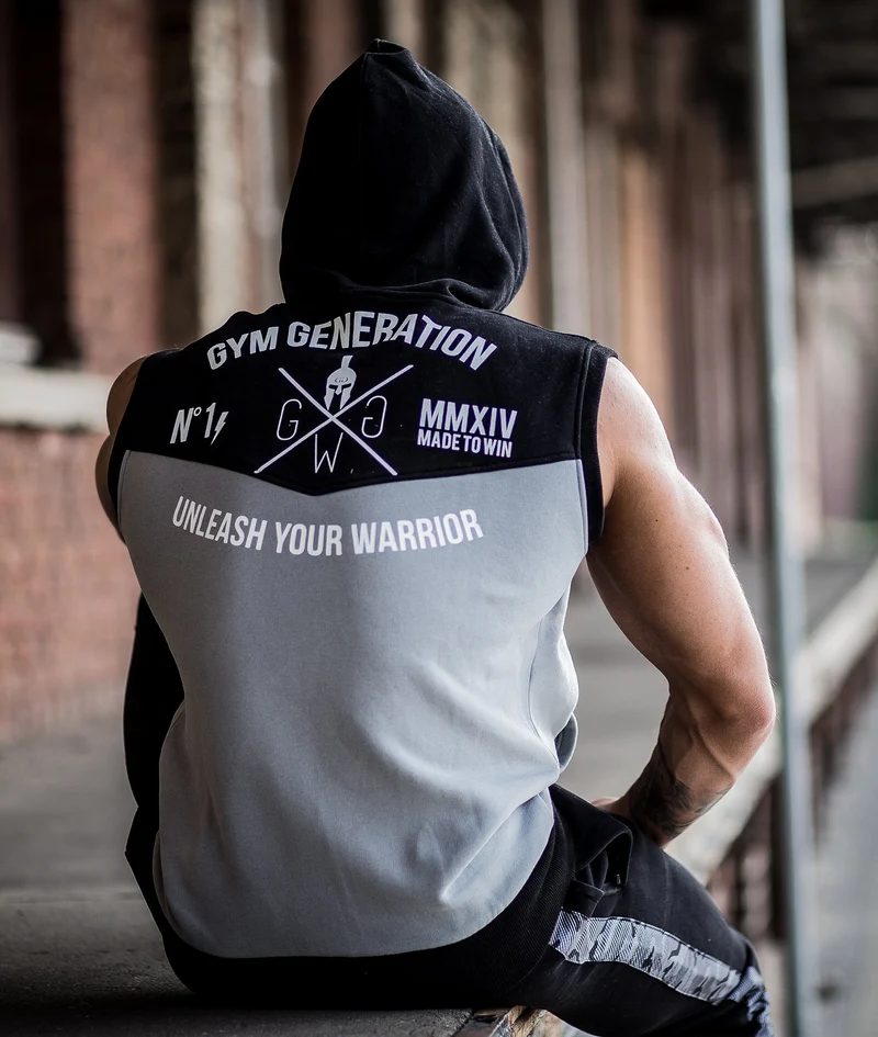 Gym Hoodie ohne Ärmel - Grau