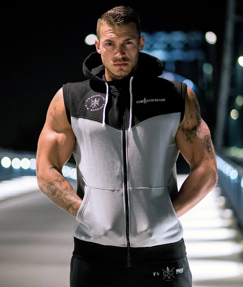 Gym Hoodie ohne Ärmel - Grau