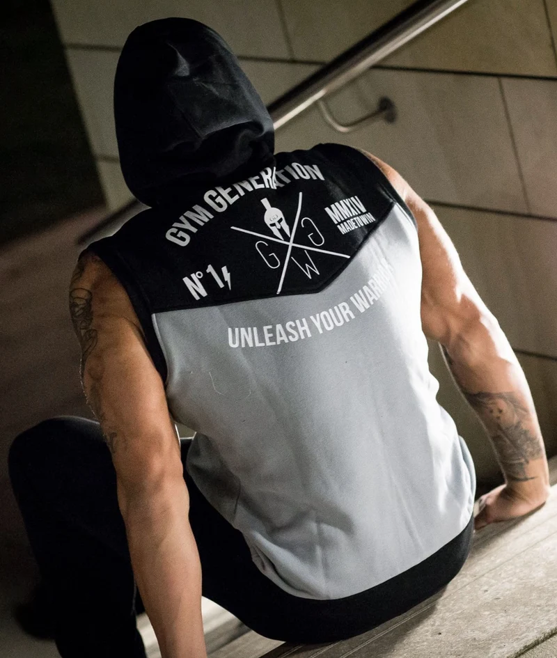Gym Hoodie ohne Ärmel - Grau
