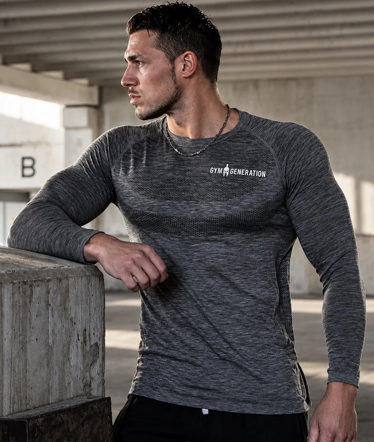 Seamless Langarm Sport Shirt - Dunkelgrau
