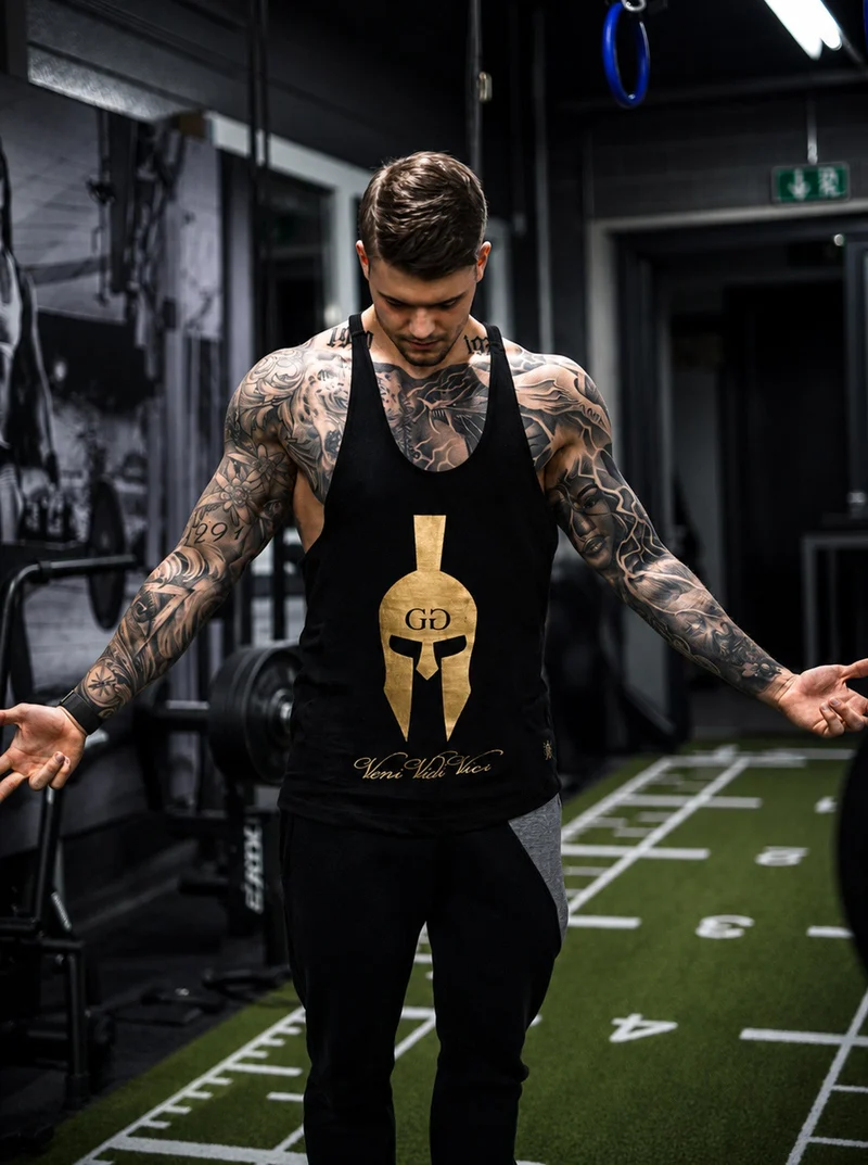 Stringer Tank Top 'Veni Vidi Vici' - Schwarz