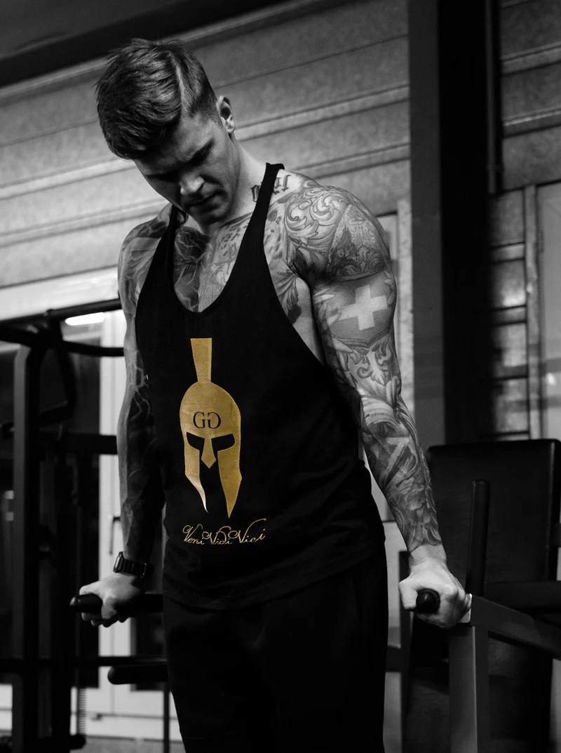 Stringer Tank Top 'Veni Vidi Vici' - Schwarz