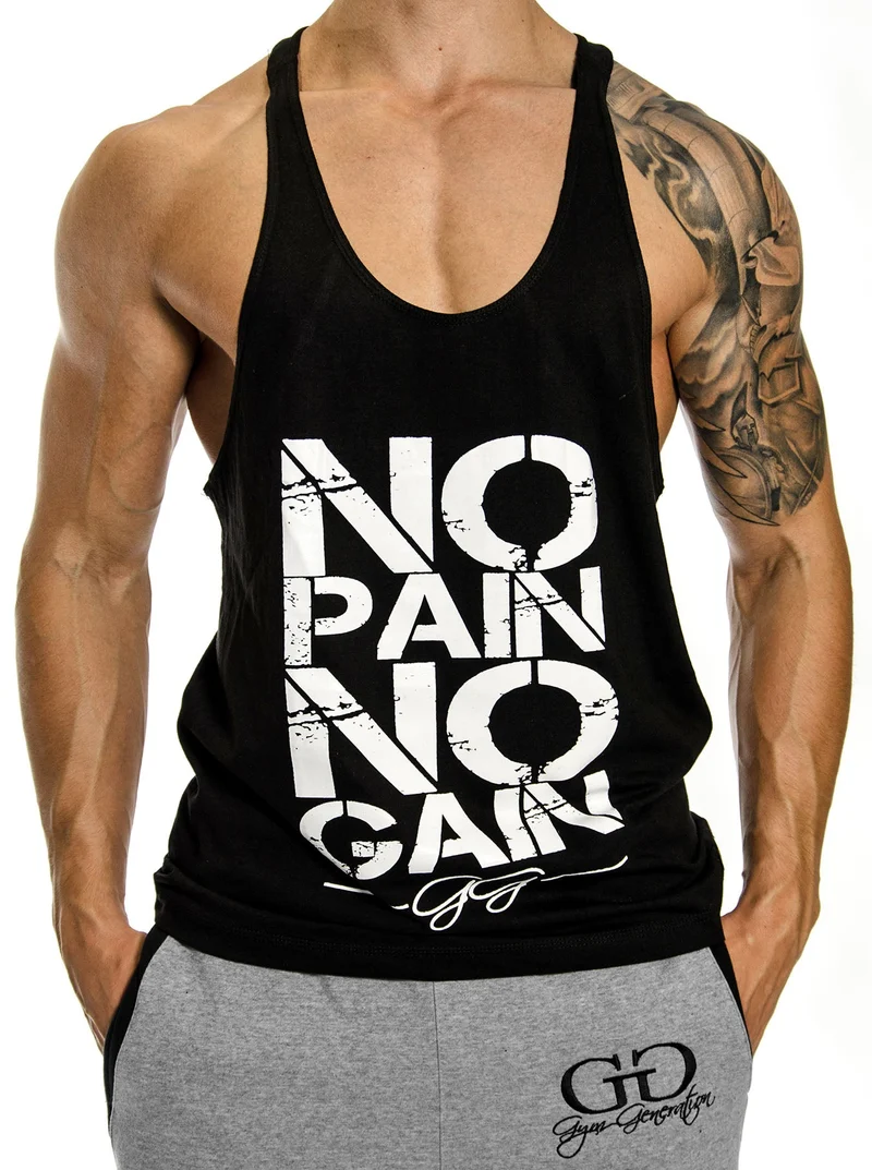 Stringer Tank Top 'No Pain No Gain' - Schwarz
