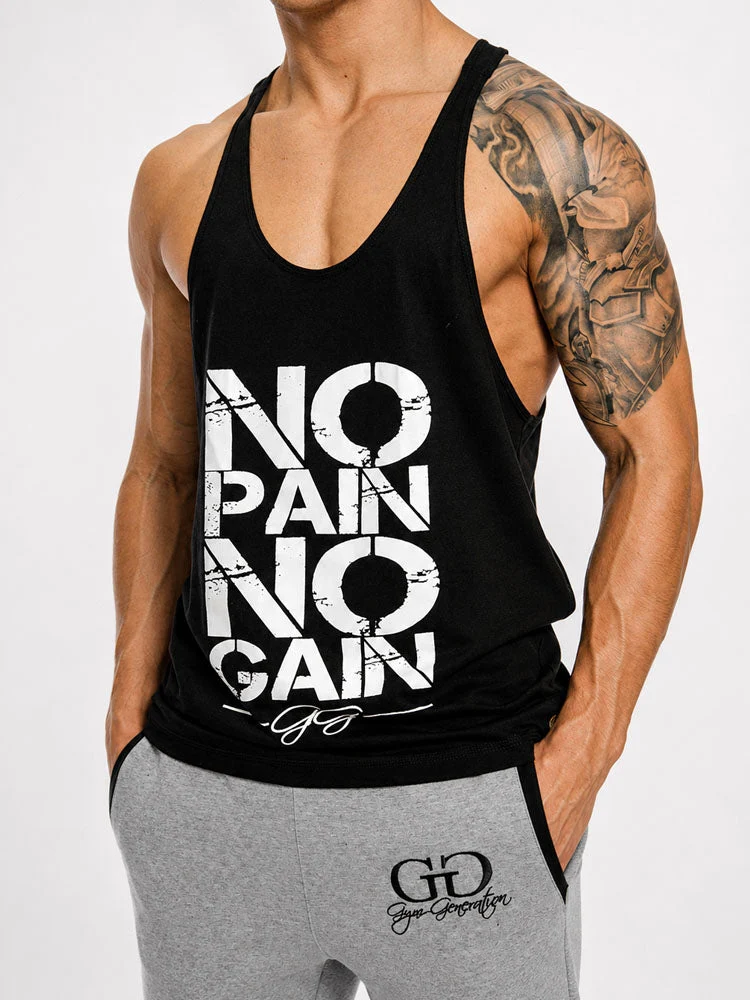 Stringer Tank Top 'No Pain No Gain' - Schwarz