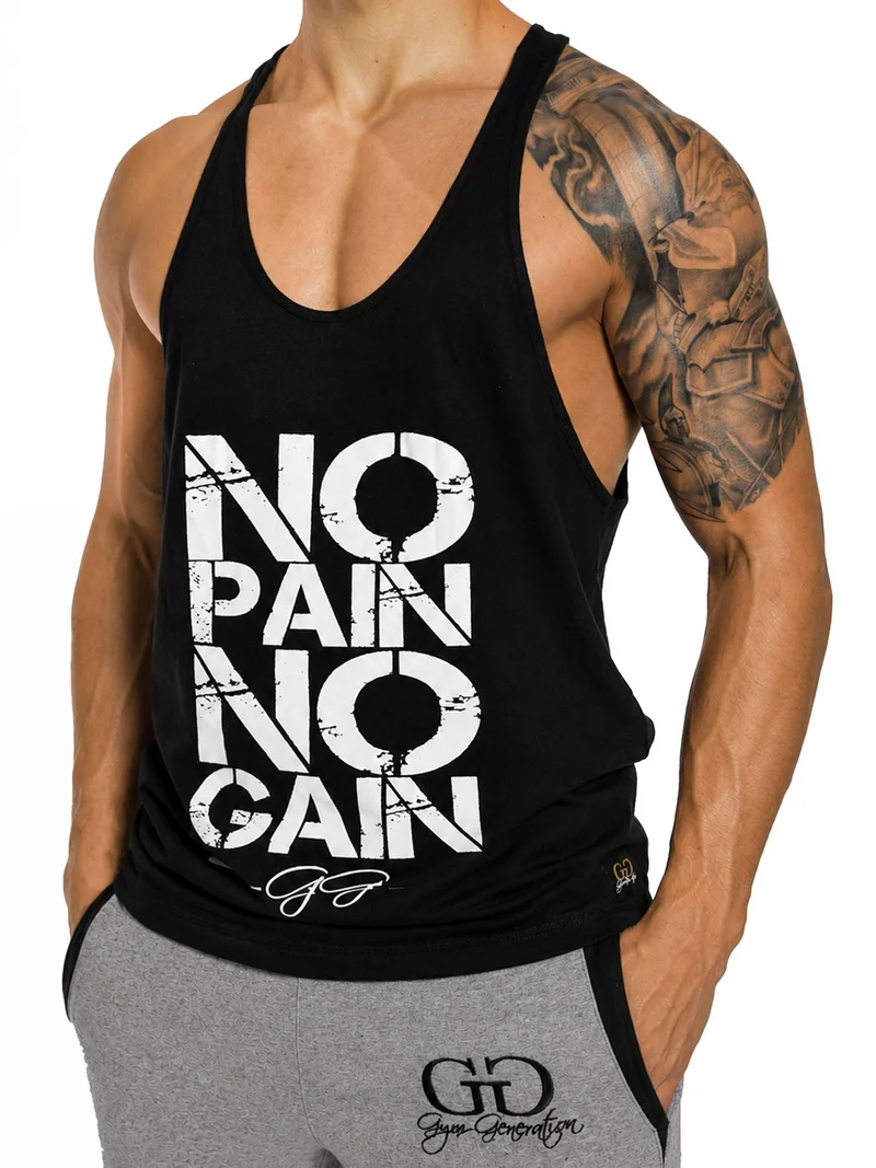 Stringer Tank Top 'No Pain No Gain' - Schwarz