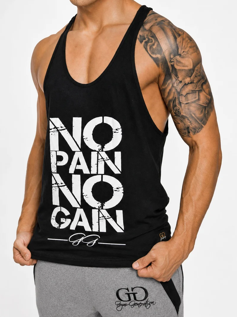 Stringer Tank Top 'No Pain No Gain' - Schwarz